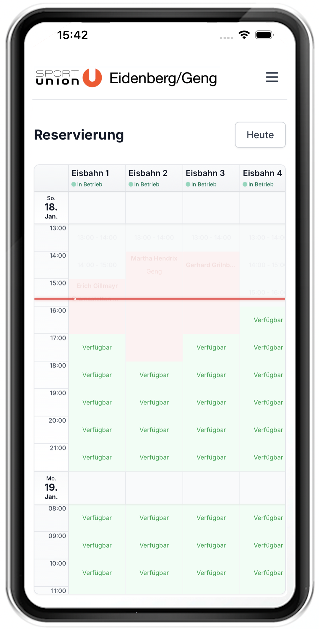 Reservierungssystem Buchungsansicht